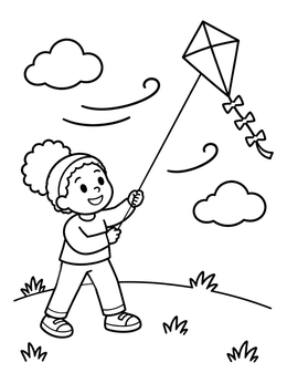Free printable Girl Flying A Kite coloring page