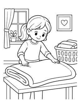Free printable Girl Folding A Warm Blanket coloring page