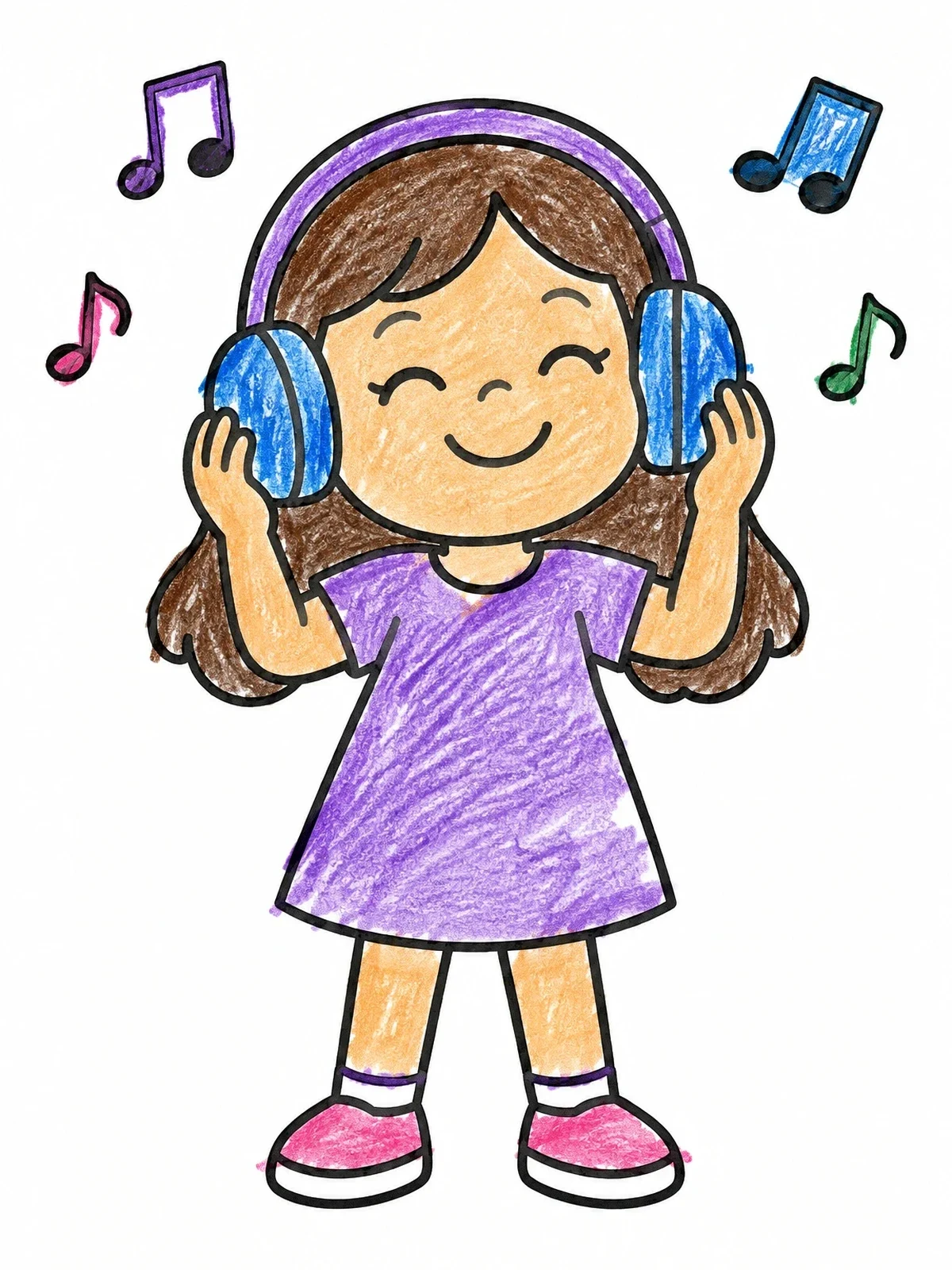 Colored example of the Girl Listening To Music With Headphones coloring page