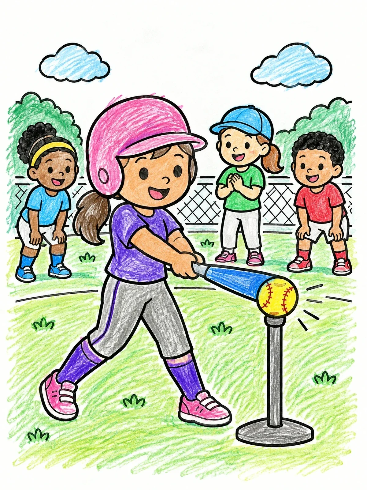 Colored example of the Young Girl Hitting From Tee coloring page