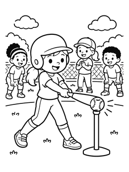 Free printable Young Girl Hitting From Tee coloring page