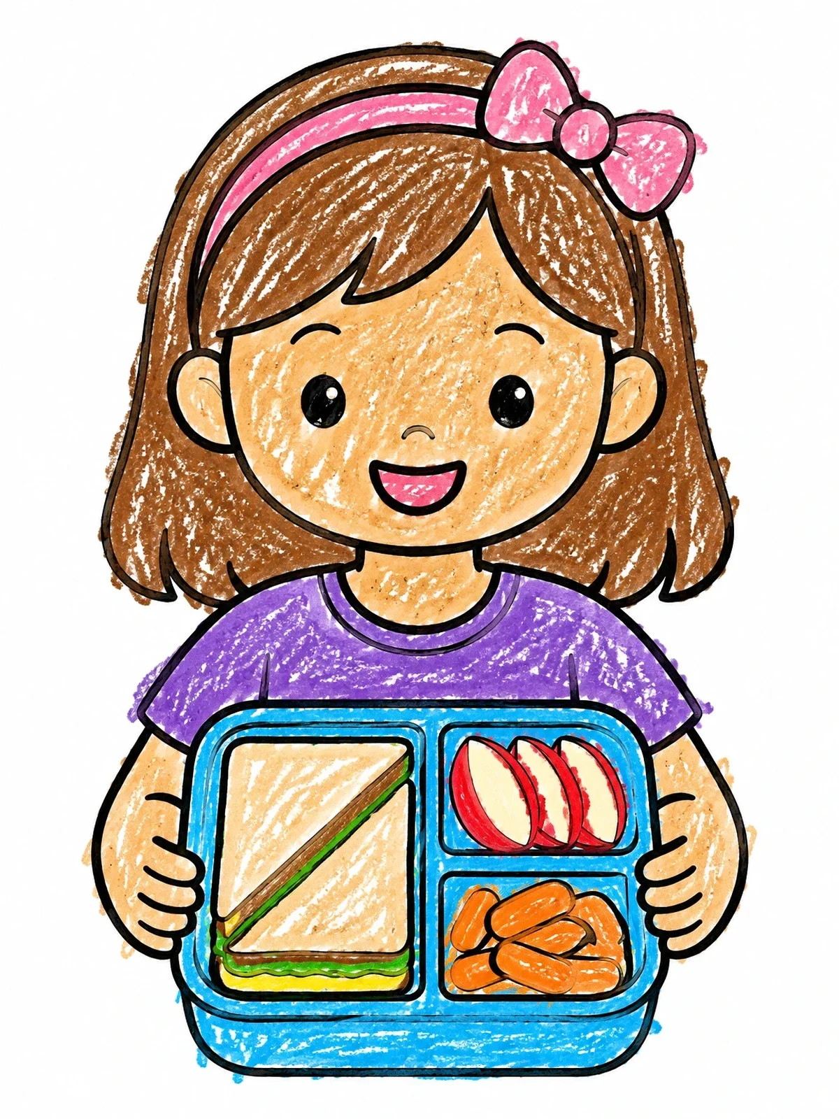 Colored example of the Girl Holding A Bento Lunchbox coloring page