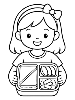 Free printable Girl Holding A Bento Lunchbox coloring page