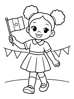 Free printable Girl Holding Cameroon Flag coloring page