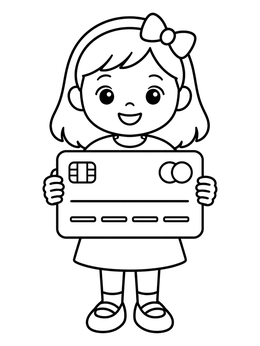 Free printable Little Girl Holding A Credit Card coloring page