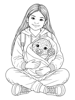 Free printable Girl Holding Swaddled Baby Waffle coloring page