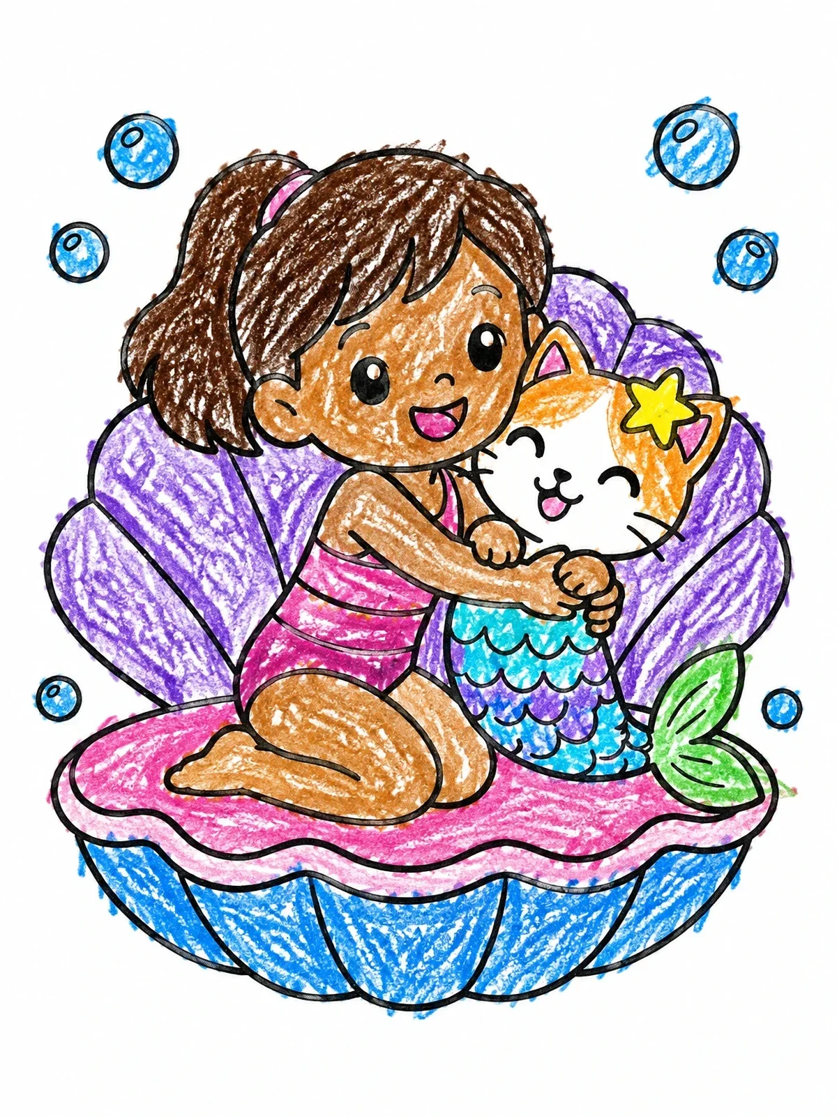 Colored example of the Girl Hugging A Cute Mercat coloring page