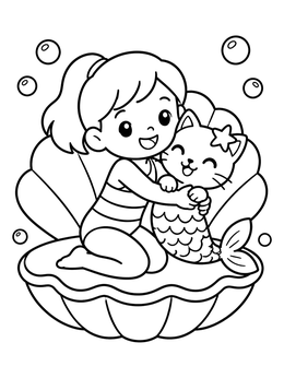 Free printable Girl Hugging A Cute Mercat coloring page