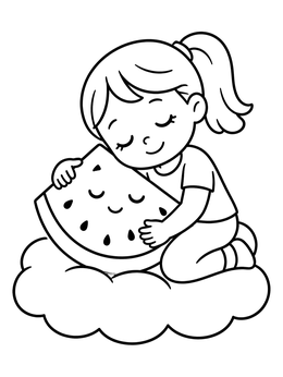 Free printable Girl Hugging A Watermelon Slice coloring page