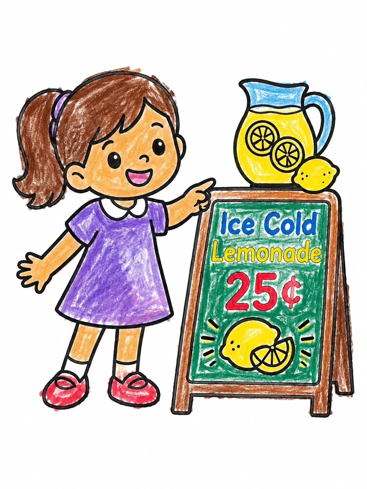 Colored example of the Girl With Ice Cold Lemonade Sign coloring page