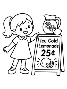 Free printable Girl With Ice Cold Lemonade Sign coloring page