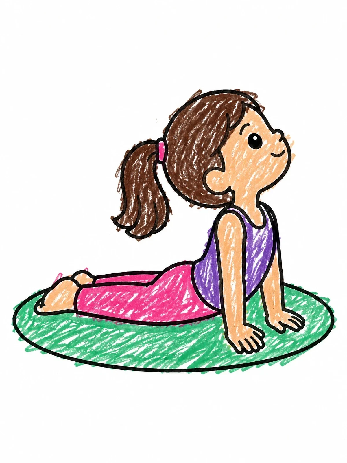 Colored example of the Girl In Cobra Yoga Pose coloring page