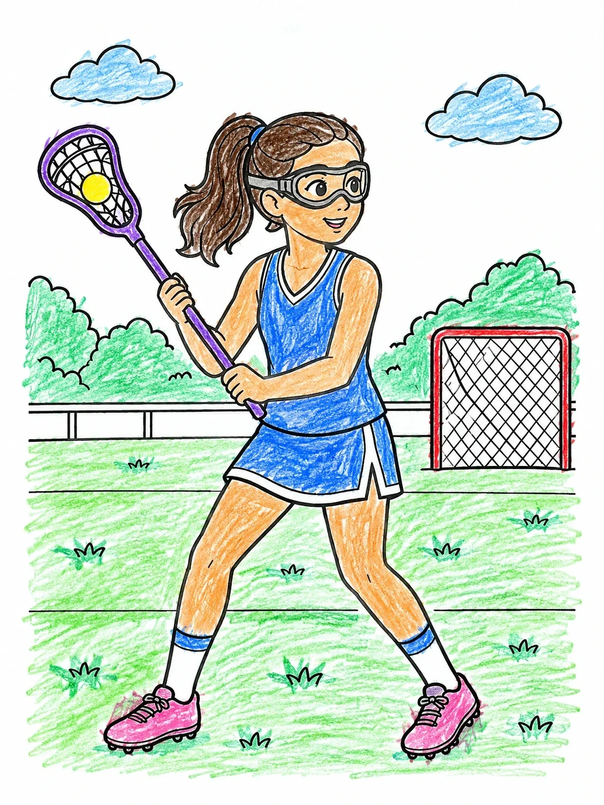 Colored example of the Girl Playing Lacrosse On Field coloring page