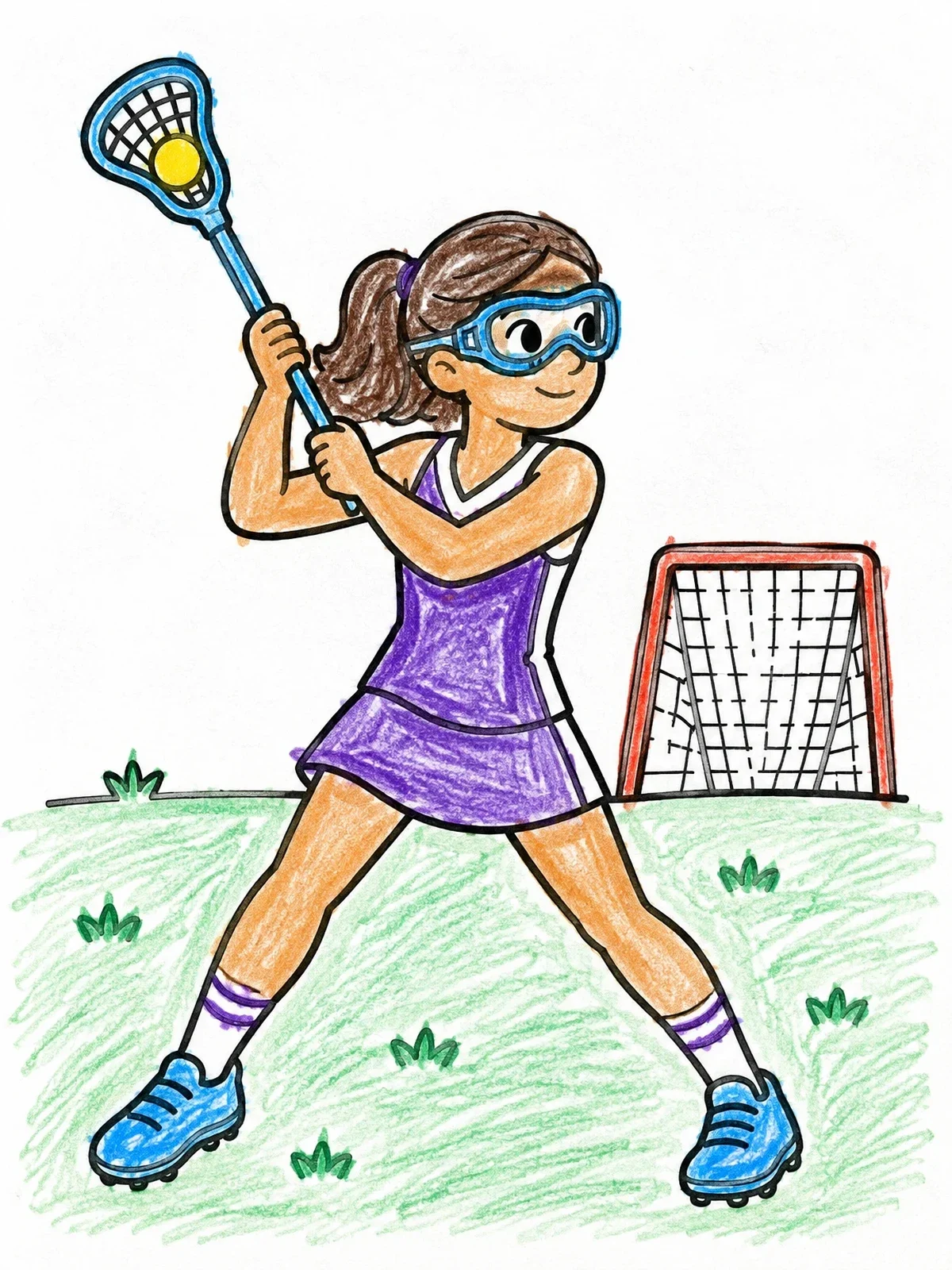 Colored example of the Girl Lacrosse Player Ready To Shoot coloring page