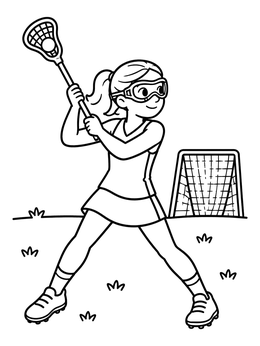 Free printable Girl Lacrosse Player Ready To Shoot coloring page