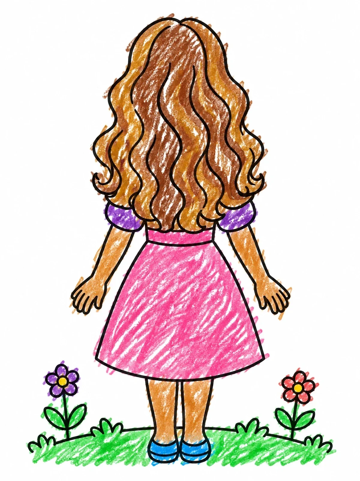 Colored example of the Girl With Long Wavy Hair coloring page