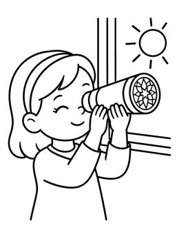 Free printable Girl Looking Through Kaleidoscope By Window coloring page