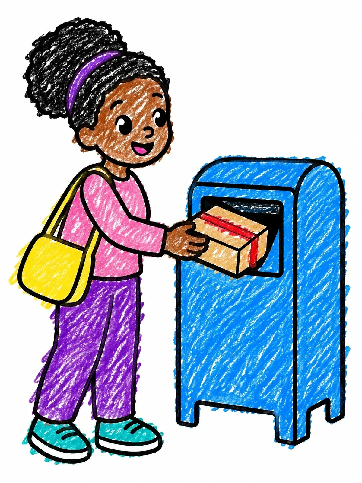 Colored example of the Girl Mailing A Small Parcel coloring page