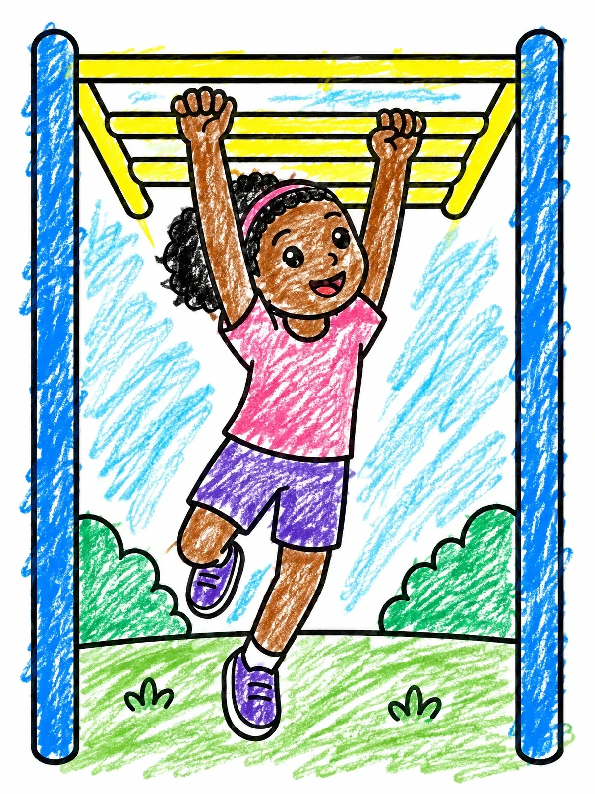 Colored example of the Girl On The Monkey Bars coloring page