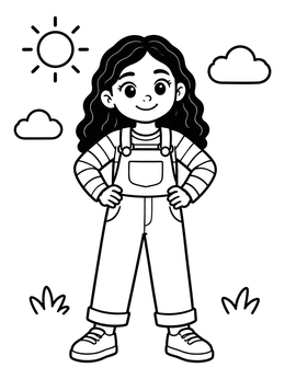 Free printable Girl In Overalls And Striped Shirt coloring page