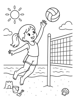 Free printable Girl Playing Beach Volleyball coloring page