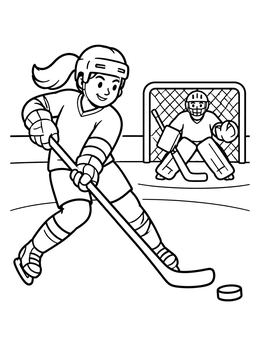 Free printable Girl Playing Ice Hockey Towards Goal coloring page