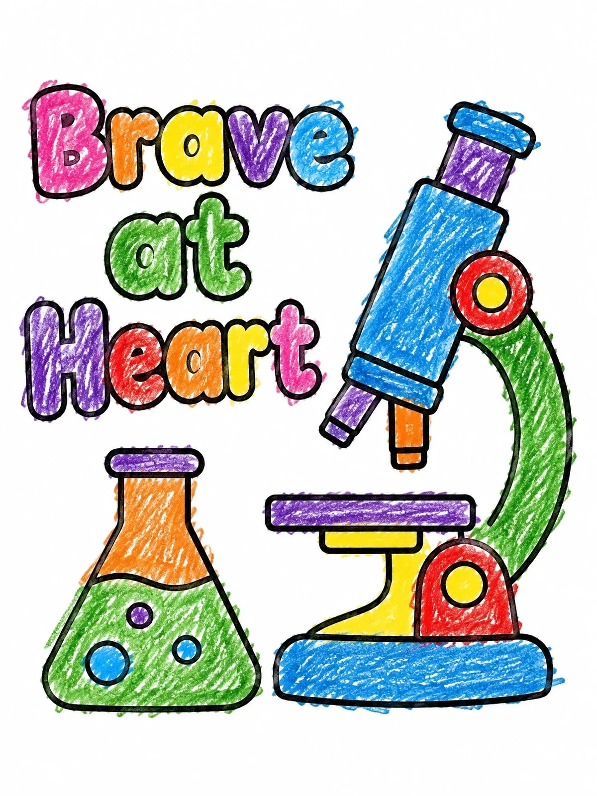 Colored example of the Brave At Heart Science Lab coloring page