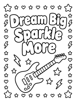 Free printable Dream Big Sparkle More Electric Guitar coloring page