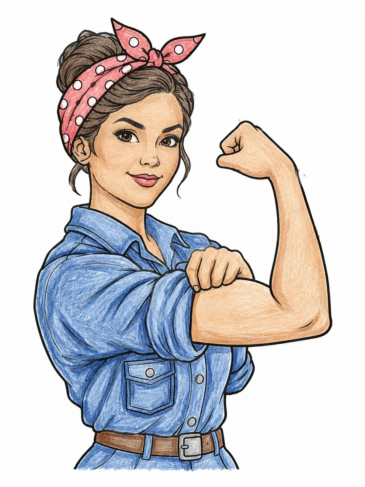 Colored example of the Strong Woman Flexing Her Arm coloring page