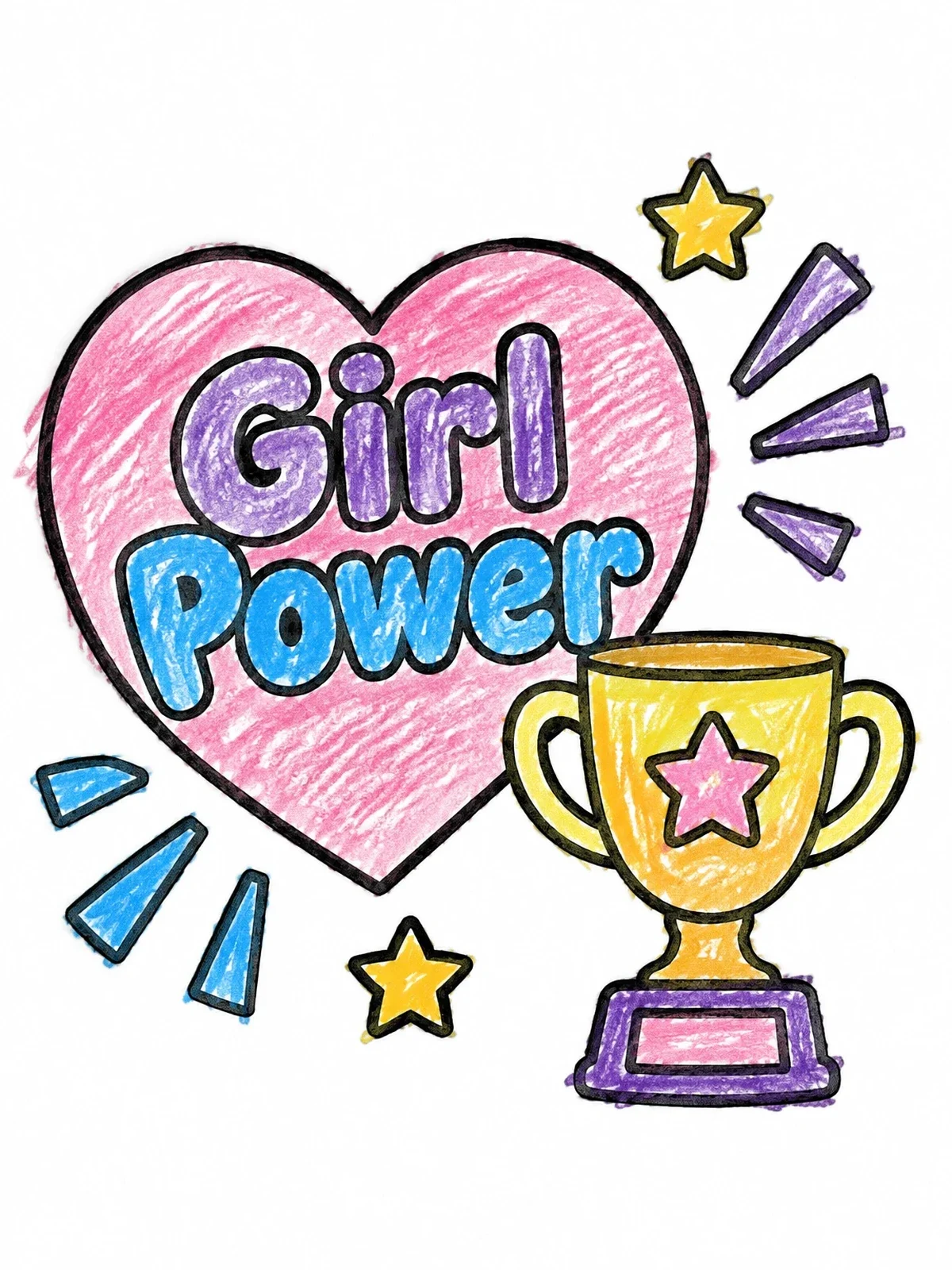 Colored example of the Girl Power Trophy And Heart coloring page