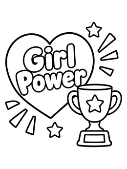 Free printable Girl Power Trophy And Heart coloring page