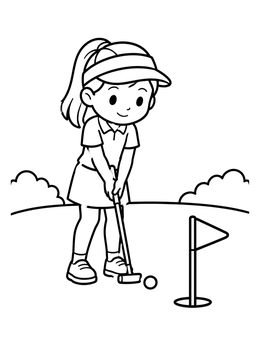 Free printable Young Girl Putting On Golf Green coloring page