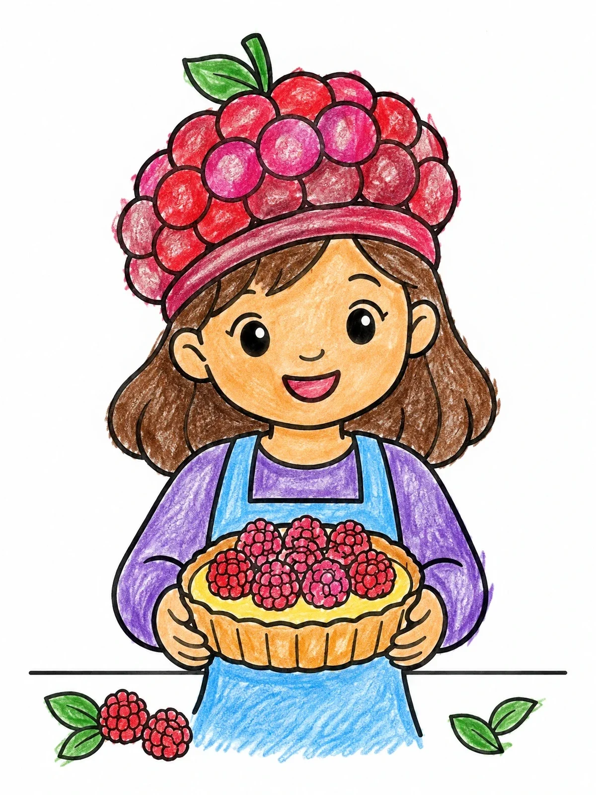 Colored example of the Girl With Raspberry Tart And Beret coloring page
