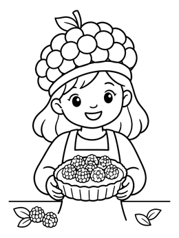 Free printable Girl With Raspberry Tart And Beret coloring page