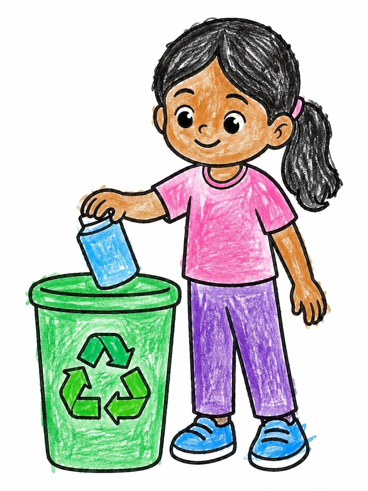 Colored example of the Girl Recycling At Trash Can coloring page