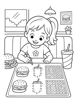 Free printable Girl With Restaurant Activity Placemat coloring page