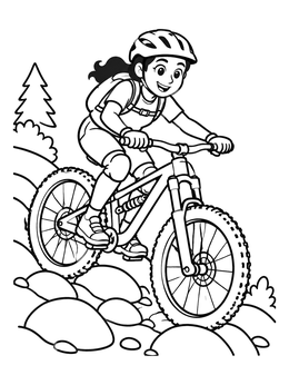 Free printable Girl Riding Down Rocky Trail coloring page