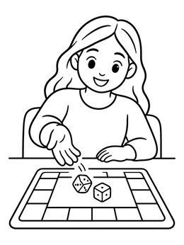 Free printable Girl Rolling Dice On Board coloring page