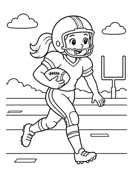 Free printable Girl Running With American Football coloring page