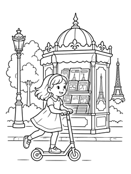 Free printable Girl On Scooter By Paris Kiosk coloring page