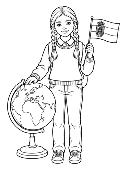 Free printable Girl With Serbian Flag And Globe coloring page