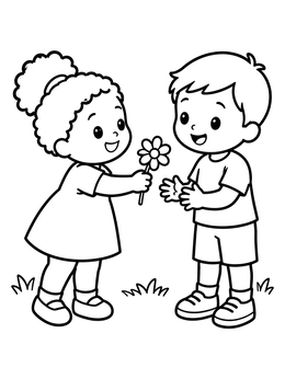 Free printable Toddler Sharing A Daisy With Friend coloring page