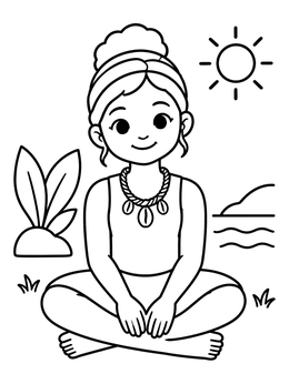 Free printable Girl With Seashell Necklace On Beach coloring page