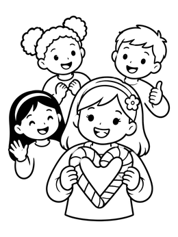 Free printable Girl Showing Candy Cane Heart Craft coloring page