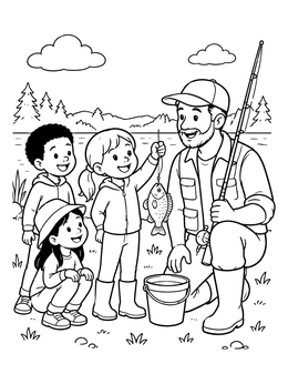 Free printable Proud Girl Showing Her First Catch coloring page