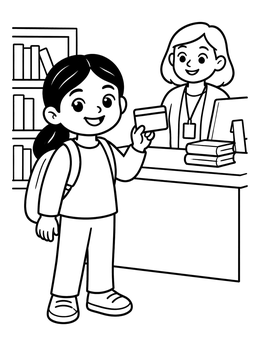 Free printable Girl Showing Her Library Card coloring page