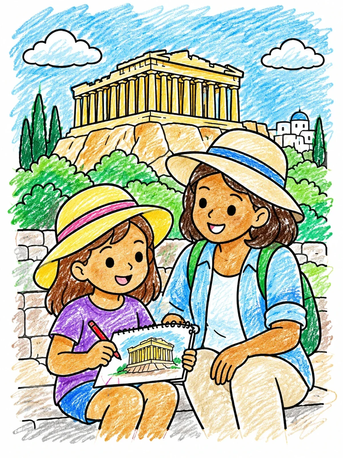 Colored example of the Sketching The Parthenon In Athens coloring page