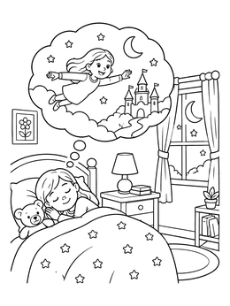 Free printable Sweet Dreams Of Flying To A Castle coloring page