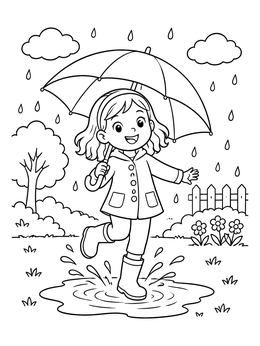 Free printable Girl Splashing With An Umbrella coloring page