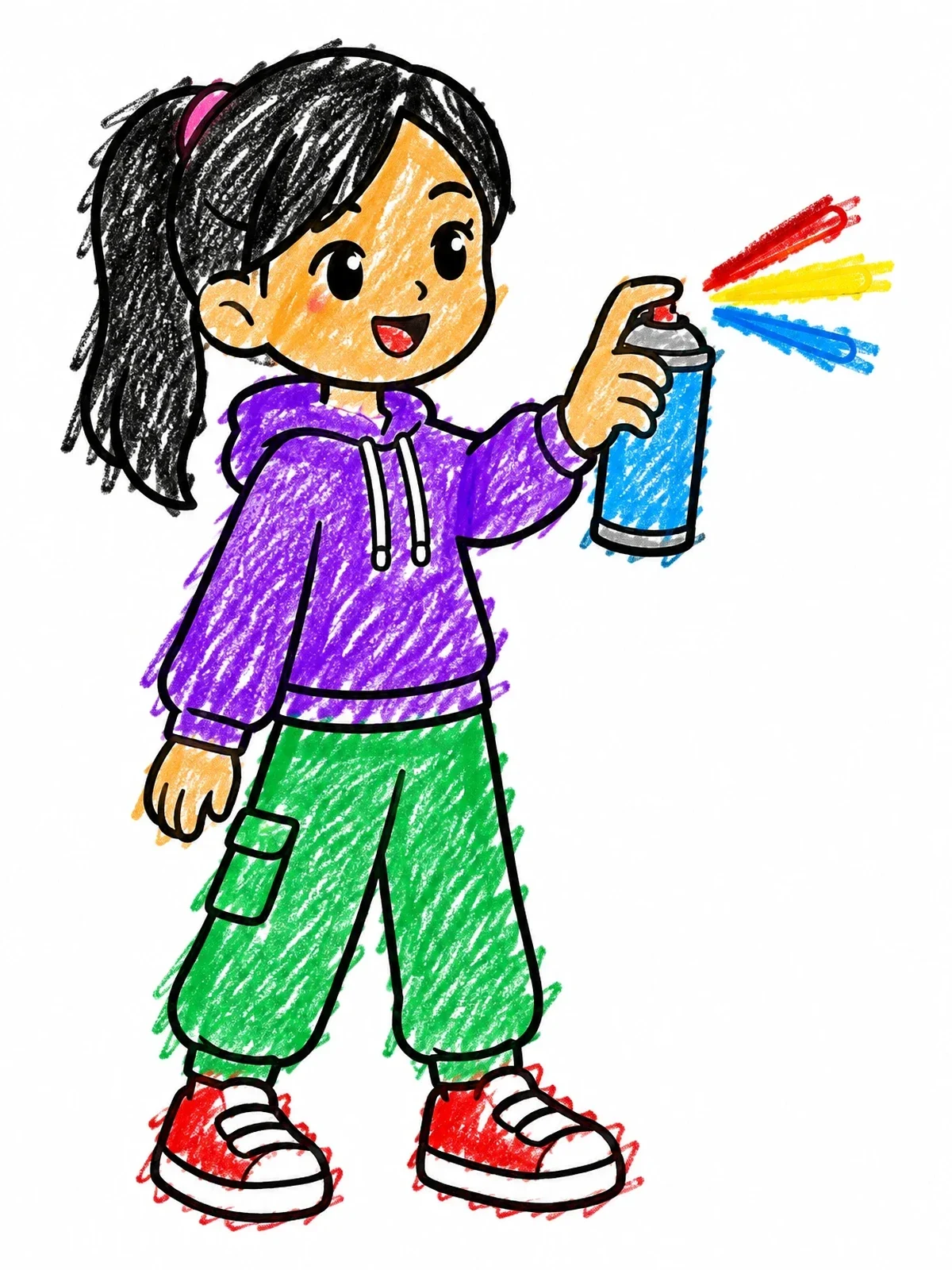 Colored example of the Girl Spraying Paint Can coloring page
